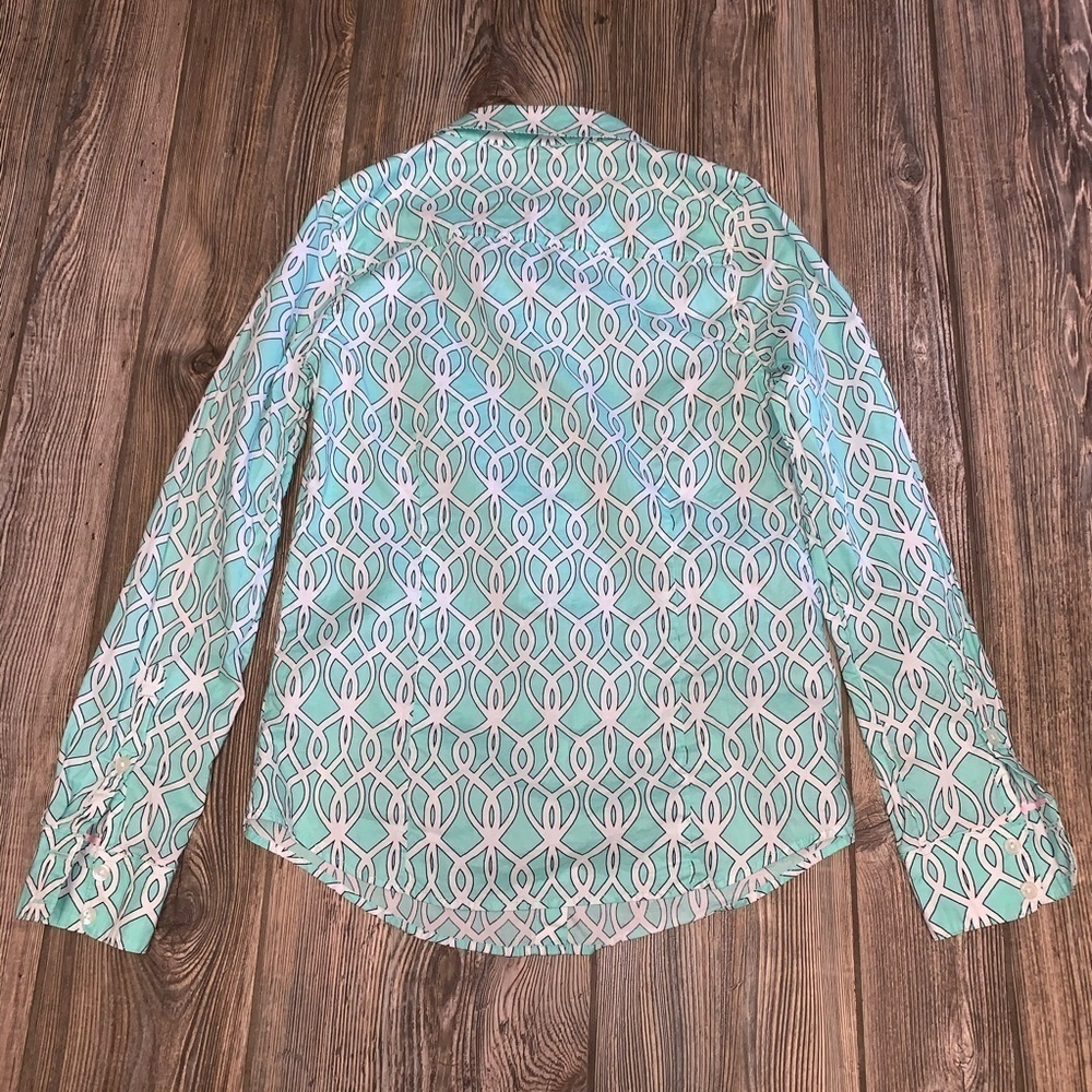 Crown & Ivy Button-Down Shirt Teal and white Pattern Nautical Classic Extra S - Picture 2 of 2